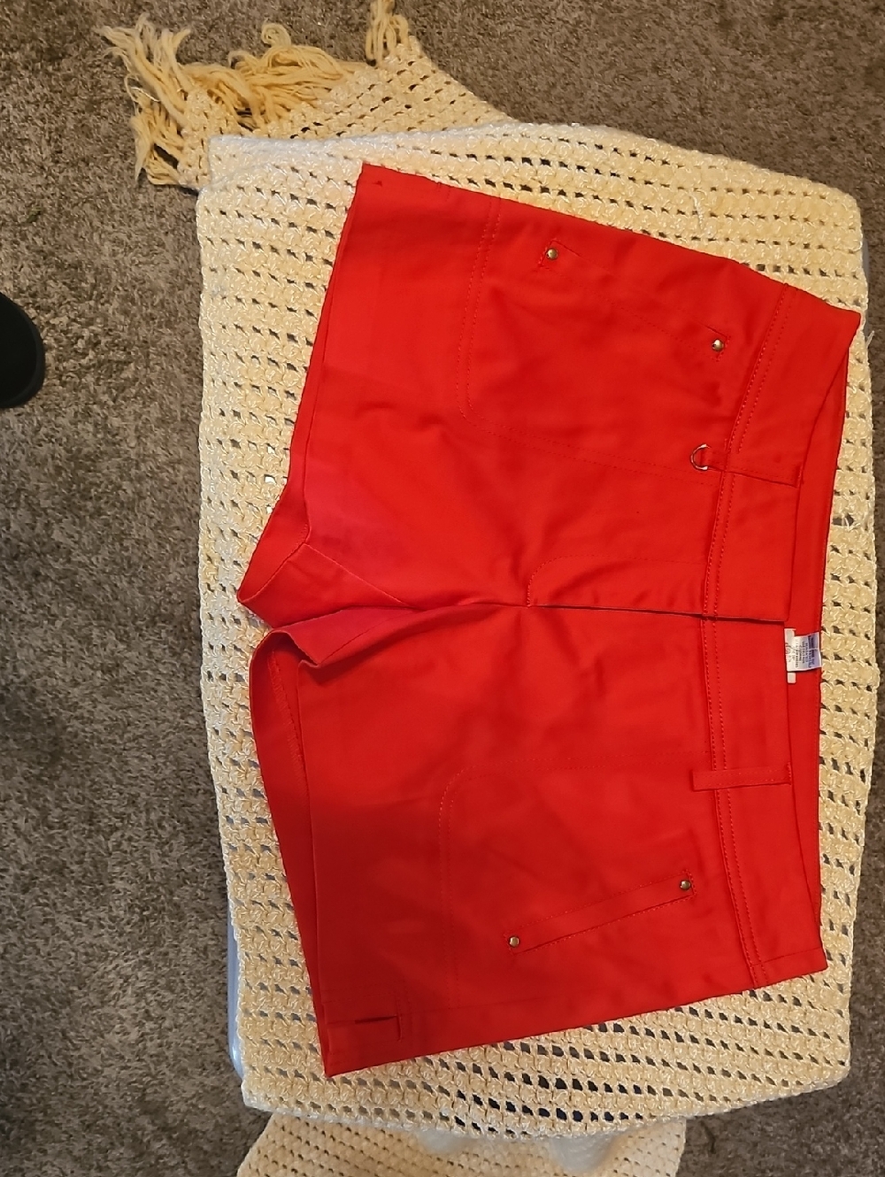Cache Bright Red/ Orange ! High-Waist Cotton Shorts